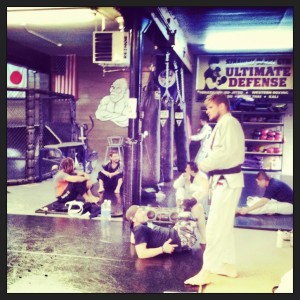 Adult class hanging out while kid's martial arts class is going on...