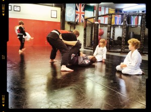 Demonstrating in kid's martial arts class